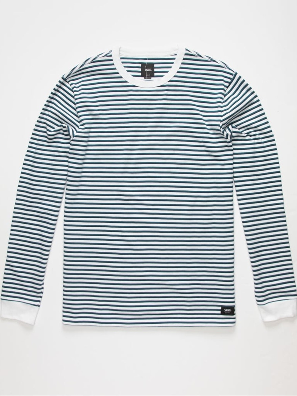 Vans Men's Black, White, Green Striped Long-Sleeve Tee | XL